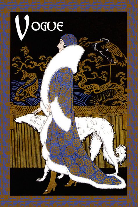 Art Deco Vintage Posters, Art Deco Vogue, Borzoi Art, Vintage Vogue Covers, Art Deco Illustrations, Art Deco Prints, Borzoi Dog, Art Deco Artwork, 16x20 Poster