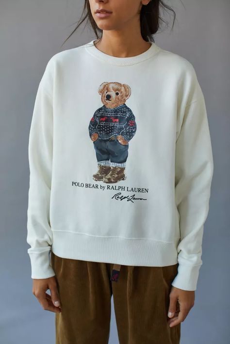 Ralph Lauren Polo Bear, Polo Ralph Lauren Women, Women Ralph Lauren, Bear Outfits, Bear Hoodie, Americana Fashion, Bear Graphic, Polo Bear, White Polo