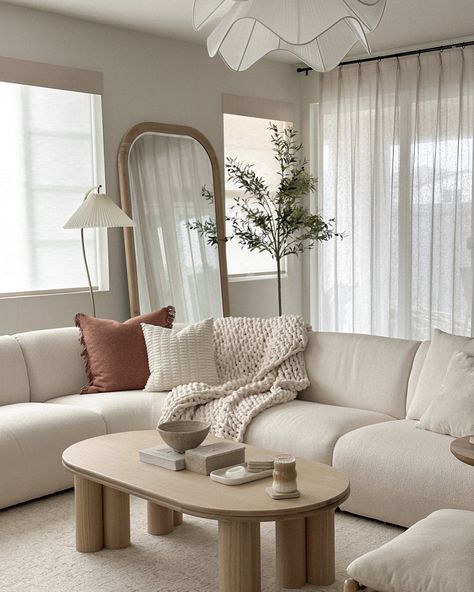 living room views ☕️🤎 my favorite spot to enjoy my morning coffee! #neutraltones #neutralhome #neutralaesthetic #beigeaesthetic #neutralvibes #aestheticgirl #livingroomdecor #wabisabihome #japandihome #japandi #wabisabi Neutral Aesthetic Home Decor Living Room, Different Interior Aesthetics, Apartment Beige Aesthetic, Natural Apartment, Cream Apartment Aesthetic, Wabisabi Living Rooms, Cream Aesthetic Apartment, Neutral Living Room Aesthetic, Clean Girl Living Room