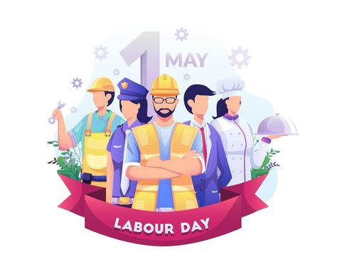 International Workers Day, Workers Day, Happy May, Happy Labor Day, Hand Drawn Flowers, Construction Worker, Flat Illustration, Labor Day, Labour