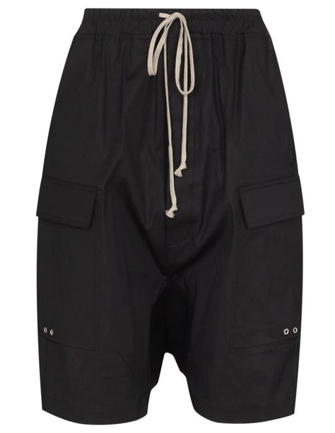 "Pods" cargo shorts RICK OWENS - SS22 Bermuda Cargo, The Rick, Rick Owens Men, Shorts For Men, Drawstring Waistband, Rick Owens, Jersey Shorts, Cargo Shorts, Black Cotton