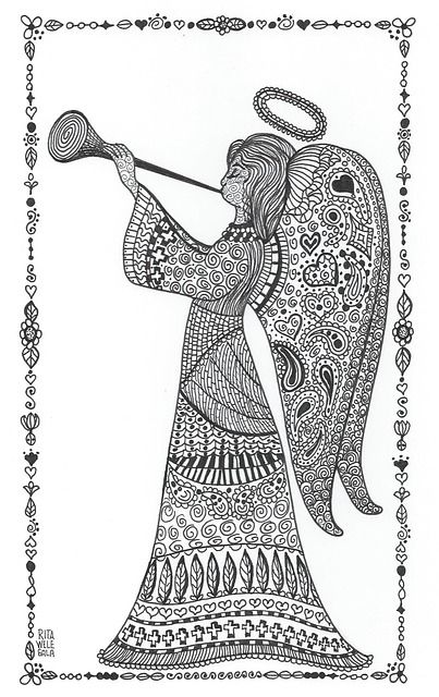 Zentangle Christmas Angel | Angel, Zentangle, Christmas, Alleluia, Wings, Halo Zentangle Ideas, Mandala Doodle, Zentangle Artwork, Zentangle Designs, Christmas Doodles, Angel Crafts, Mandala Art Lesson, Tangle Art, Contemporary Christmas