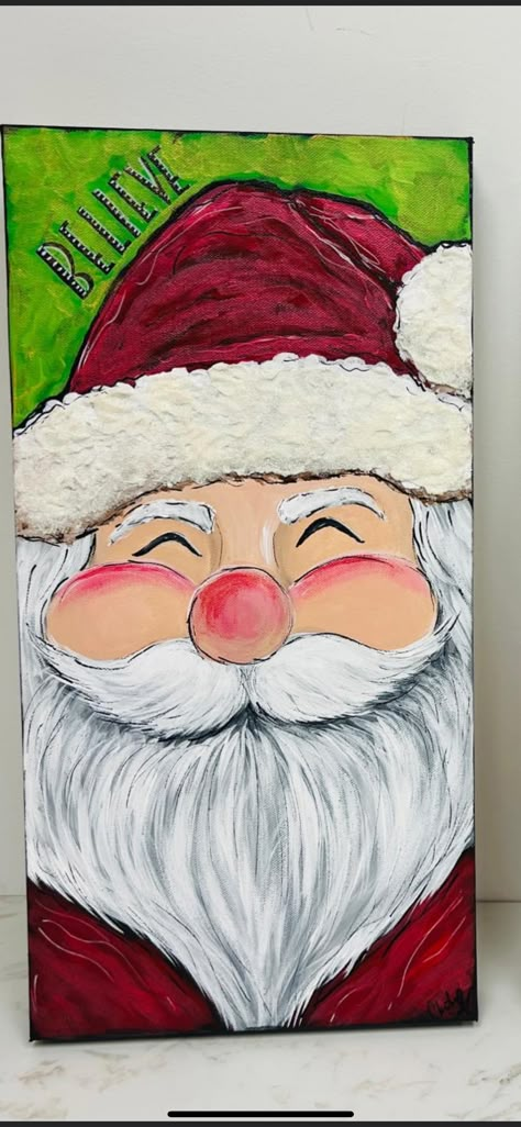 Santa Claus Canvas Painting Easy, Santa Paintings Easy, Tricia Robinson Art, Acrylic Valentine Paintings, Easy Holiday Painting, Christmas Painting Ideas Easy For Kids, Christmas Paintings Simple, Christmas Sip And Paint Ideas, Christmas Paintings For Kids