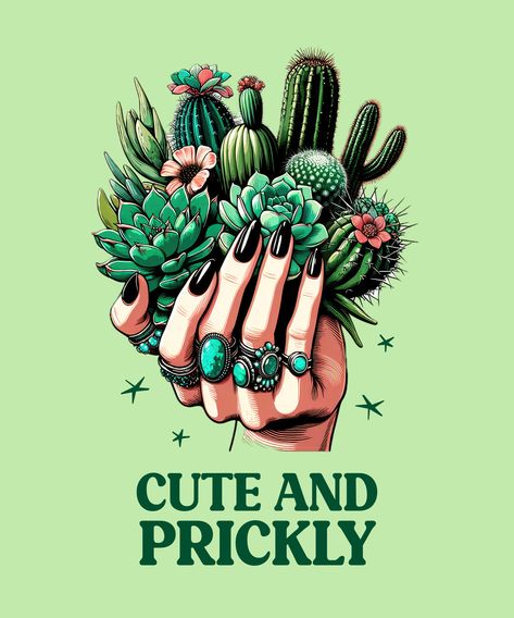 Boho Hand Holding Cactus: "Cute and Prickly" Hand Holding, Funny Gifts, Holding Hands, Cactus, Tattoos, For Sale, T Shirt