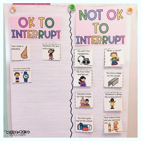 My kids come back to school tomorrow. We are going to be doing New Years activities and also reviewing our classroom expectations. • This okay/not okay to interrupt anchor chart from @justaprimarygirl is the perfect reminder! When Is It Ok To Interrupt The Teacher, When Is It Okay To Interrupt My Teaching, Come Back To School, Classroom Management Ideas, Classroom Management Elementary, Teaching Classroom Management, Dream Classroom, Speech Pathologist, Classroom Expectations