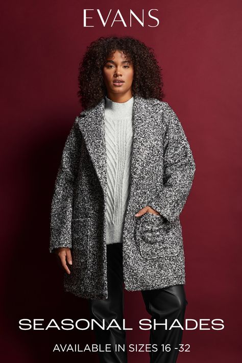 EVANS Curve Grey Boucle Formal Coat Uk Size 16, Boucle Fabric, Autumn Outfits, Plus Size Clothing For Women, Inspiration Style, Clothing For Women, Plus Size Clothing, Stay Warm, Size Clothing