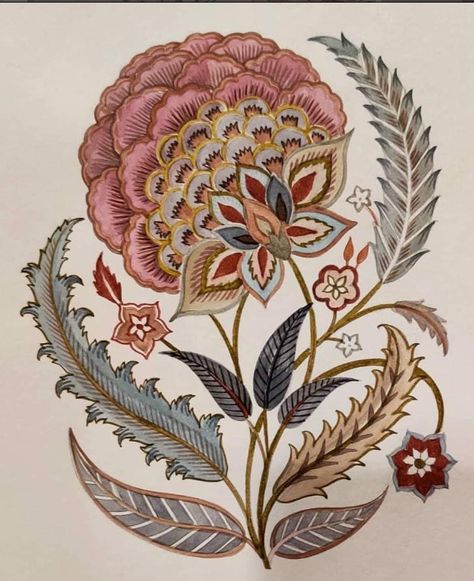 Indian Chintz, Simple Hand Embroidery Patterns, Botanical Flower Art, Textile Prints Design, Art Painting Gallery, Flower Art Images, Embroidery Motifs, Hand Embroidery Design Patterns, Flower Embroidery Designs