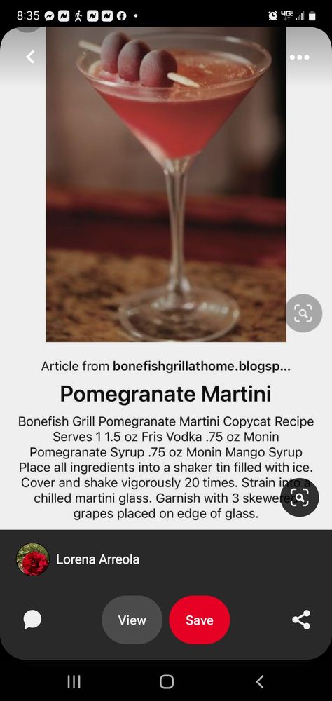 Pomegranate Martini, Bonefish Grill, Home Bar Rooms, Mango Syrup, Bar Room, Copycat Recipes, Martini Glass, Pomegranate, Martini