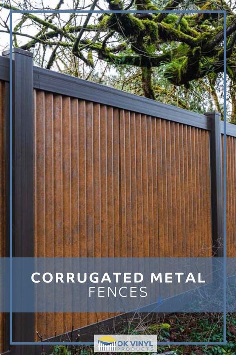 NA Metal Fence Panels Ideas, Tin And Wood Fence, Metal Panel Fence Ideas, Corrugated Metal Fence Diy Easy, Corrugated Fence Ideas, Outdoor Fencing Ideas, Painting Corrugated Metal, Patio Fencing Ideas, Galvanized Fence Ideas