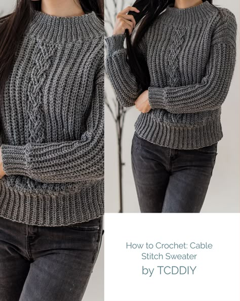 Let's crochet this super cozy sweater here! 💖 Be sure to follow on YouTube, Instagram and check out my Etsy @TCDDIY Crochet Oversized Sweater, Crochet Turtleneck Sweater, Crochet Top Pattern Summer, Crochet Turtleneck, Knit Stitch Patterns Free, Cable Sweater Pattern, Crochet Cable Stitch, Sweater Tutorial, Crochet Sweater Dress