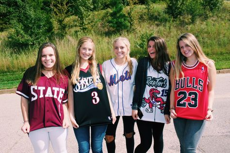 jersey day homecoming week #jerseyday #homecoming #hoco #schoolspirit Sports Jersey Day Spirit Week, Sports Day Spirit Week Outfit, Jersey Day Spirit Week, Sports Day Outfit, Senior Crafts, Homecoming Spirit Week, Spirit Days, Jersey Day, Theme Nights