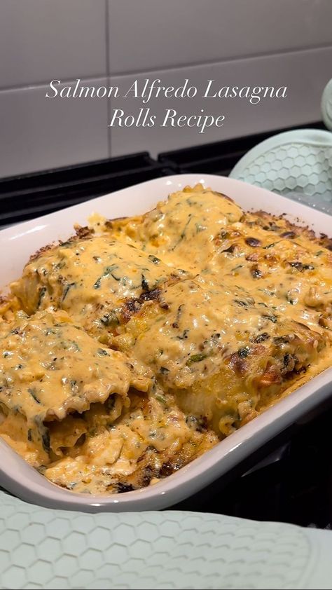 Lots of requests for this recipe when I posted on my story so here it is! Salmon Alfredo Lasagna Rolls 👩🏾‍🍳👉🏾👈🏾 Step 1: Cook lasagna noodle… | Instagram Lasagna Rolls Alfredo, Seafood Alfredo Lasagna, Salmon Stuffed Shells Recipe, Salmon And Shrimp Stuffed Lasagna Rolls, Shrimp Alfredo Lasagna, Salmon And Shrimp Lasagna Rolls, Salmon Alfredo Recipes, Seafood Lasagna Rolls, Lasagna Salmon Roll Ups