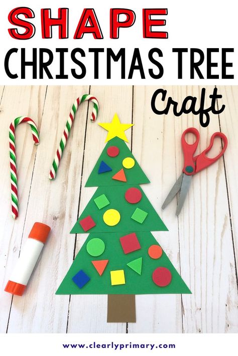 Combine math and Christmas crafts with this easy activity. This simple cut and paste Christmas Tree craft is perfect for Preschool, Kindergarten or even First Grade. Review basic shapes and counting while making a fun christmas craft. #christmascraft #christmasmath Kindergarten Christmas Activities, Christmas Tree Craft, Christmas Tree Shape, Math Crafts, Christmas Kindergarten, Tree Craft, Christmas Tree Art, Christmas Math, Fun Christmas Crafts