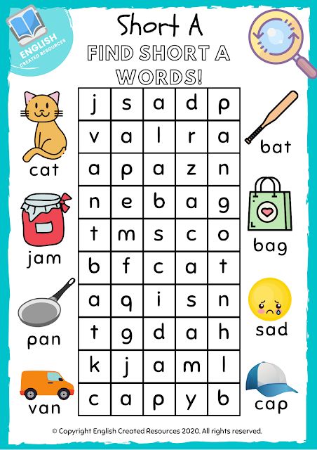 Short A Activities, Short A Worksheets, Short A Sound, English Created Resources, A Activities, Letter Worksheets Kindergarten, Find A Word, Word Puzzles For Kids, A Words