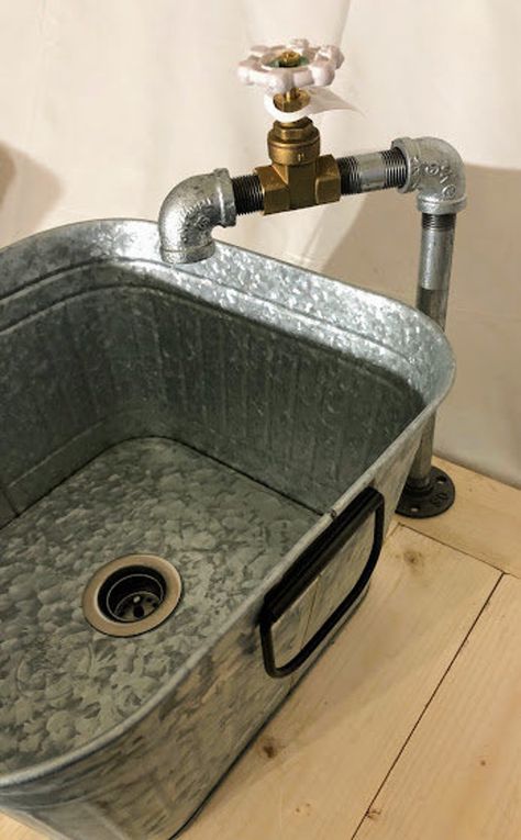 Sink & Faucet Galvanized Sink Square Bucket/tub Rustic - Etsy Farmhouse Laundry Sink, Galvanized Sink, Galvanized Tub Sink, Barn Sink, Garage Sink, Industrial Sink, Industrial Faucet, Bucket Sink, Rustic Sink