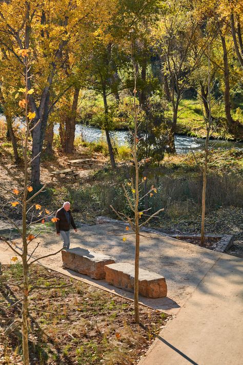 Gallery of Landscape Regeneration of the Camí de Cabrianes / estudi08014 - 13 Mulch Landscaping, Black Houses, Park River, Wetland Park, Landscaping With Boulders, Landscape Elements, Urban Park, Garden Park, Street Furniture