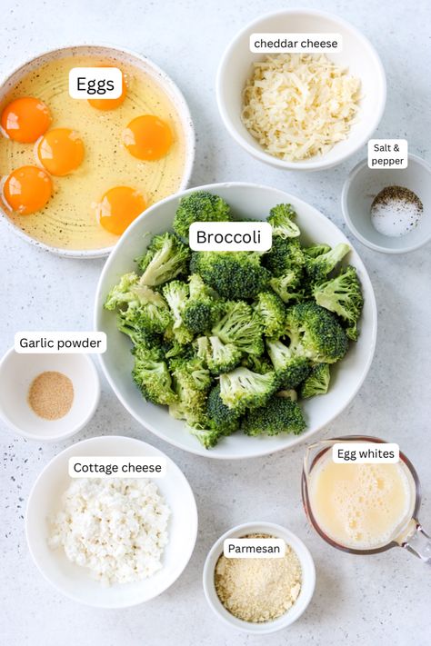 These broccoli cheddar egg bites are packed with protein from cottage cheese and egg whites, as well as veggies! They are the perfect delicious breakfast to meal prep and reheat throughout the week. Brocolli Egg Bites, Cottage Cheese And Broccoli, Broccoli And Egg Recipes, Broccoli Cheese Egg Bites, Broccoli Cheddar Egg Bites, Cottage Cheese And Egg Whites, Egg White Bites With Cottage Cheese, High Protein Egg Bites Cottage Cheese, Cottage Cheese Egg Recipes