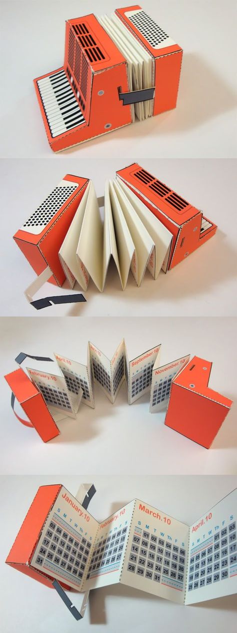 Este folleto me parece una idea muy original ya que se abre y se cierra como si fuera un acordeon, es muy llamtivo por el color naranja y por eso lo he elegido Accordion Book Design Ideas, Foldable Paper Crafts, Music Theme Crafts, Paper Foldables, Paper Accordion, Origami Book, Creative Calendar, 달력 디자인, Buch Design