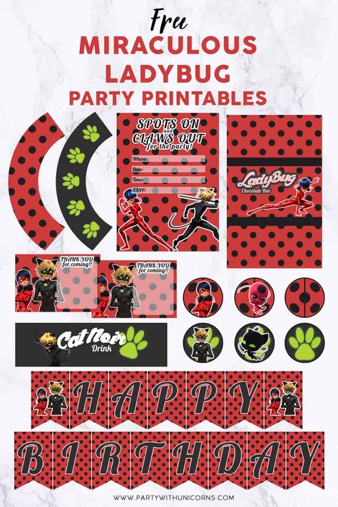 Miraculous Ladybug Party Favor Bags - with FREE Printable Template Free Printable Miraculous Ladybug Invitation, Meraculis Ladybug Birthday, Miraculous Ladybug Party Invitations, Miraculous Ladybug Free Printables, Diy Miraculous Ladybug Party, Miraculous Ladybug Birthday Party Decor, Miraculous Ladybug Cupcake Toppers, Miraculous Ladybug Invitation Template, Ladybug And Cat Noir Party Ideas