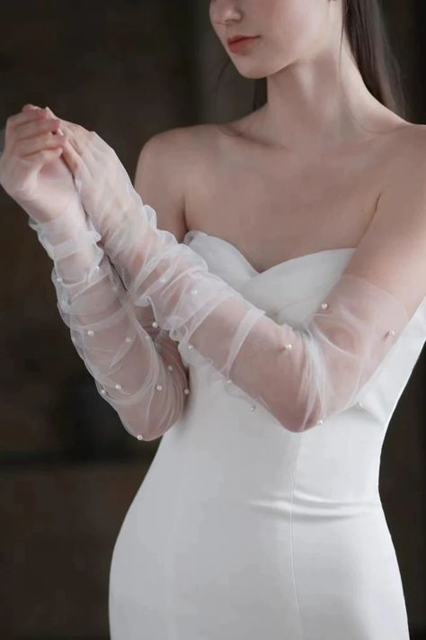 Detachable Sleeves for Wedding Dress Removable Sleeves - Etsy Canada Wedding Dress Arms, Wedding Gloves Long, Embellished Wedding Veil, Sheer Gloves, Tulle Gloves, Pearl Wedding Dress, Women Marriage, Elegant Gloves, Pearl Bride