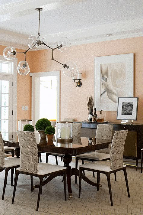 Brighten Up Any Room With A Flattering Peach Paint Color | WOW 1 DAY Painting Peach Living Rooms, Peach Paint Colors, Peach Rooms, Peach Bedroom, Peach Paint, Dining Room Paint Colors, Peach Walls, Dining Room Paint, Dining Room Remodel