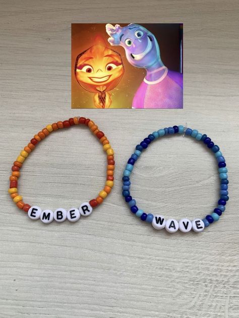 Elemental Movie Party, Inside Out 2 Bracelet, Inside Out Bracelet Ideas, Elemental Movie Crafts, Inside Out 2 Bracelet Ideas, Ember And Wade Elemental, Elementals Ember And Wade, Elemental Ember X Wade, Elemental Art Pixar