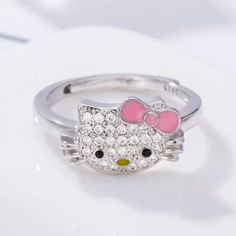 Super Cute Hello Kitty Ring Hello Kitty Ring, Hello Kitty Wedding, Dimond Ring, Quinceanera Jewelry, Cute Promise Rings, Luxury Wedding Rings, Hello Kitty Jewelry, Cute Hello Kitty, White Opal Ring