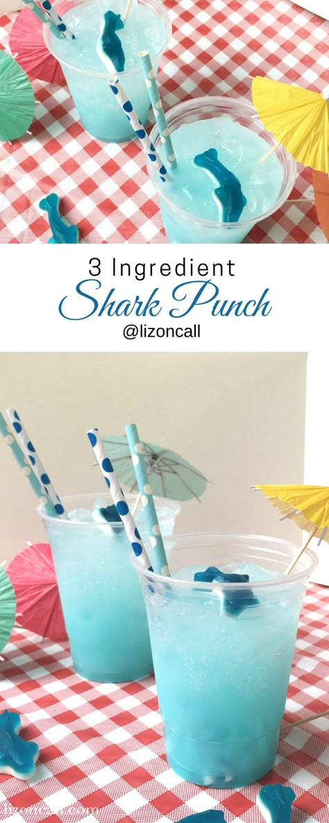 Shark Party Snacks, Birthday Party Punch, Shark Party Foods, Joey Birthday, Jaws Party, Party Punch Recipe, Easy Party Punch, Shark Baby Shower, Shark Week Party