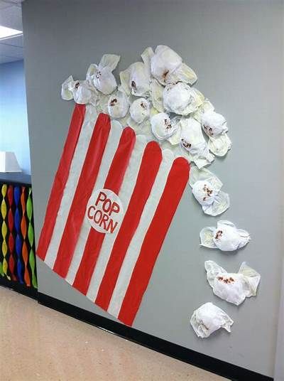 Made this in our preschool hallway for our colossal coaster world vbs ... School Carnival Decorations, Popcorn Walls, Circus Vbs, Carnival Vbs, Circus Classroom, Popcorn Decorations, Popcorn Theme, Deco Cinema, Circus Crafts