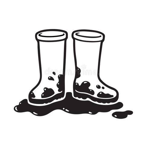 Dirty rubber boots stock vector. Illustration of footwear - 130697345 Footwear Drawing, Rain Cartoon, White Rain Boots, Dirty Boots, After Rain, White Drawing, Black And White Drawing, Rubber Boots, Rain Boots