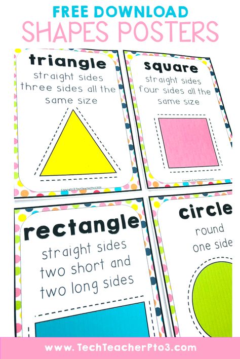 Teaching attributes can be deceptively easy at first glance, but there are some tricks to making sure you get the most out of your attributes lesson. Here are my teacher tips for teaching this maths concept and you can also download a free set of shape posters too! #techteacherpto3 Shape Attributes Anchor Chart, Shapes Anchor Chart Kindergarten, Shape Posters Preschool Free Printable, Shapes Posters For Classroom Free, Shape Attributes, Shape Anchor Chart, Primary Shapes, Elementary Geometry, Visual Prompts