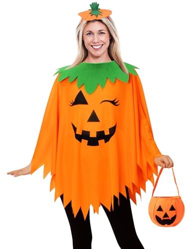 WISHTEN Disfraz de calabaza de Halloween para mujer, poncho de calabaza para adultos con diadema y bolsa, disfraz de Halloween para mujer Halloween Pumpkin Costume, Pumpkin Headband, Cape Costume, Costume For Women, Hallowen Costume, Pumpkin Hat, Pumpkin Costume, Holiday Attire, Adult Halloween Costumes