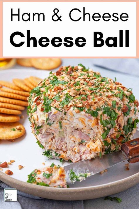 Ham And Cheese Ball, Ham And Cheese Ball Recipe, Cheddar Cheese Ball Recipes, Ham Balls, Cheese Ball Recipes Easy, Cheddar Cheese Ball, Yummy Appetizers Parties, Cheddar Cheese Recipes, Chives Recipe