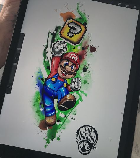 Mario Bros! Quem nunca perdeu uns dias de vida jogando esse clássico, desenho disponível que to bem afim de tatuar! #rataria #tattoo #drawing #desenho #watercolor #aquarela #ipadpro #procreate, mario bros, illustration, ilustração, super mario, desenho, desenhos, desenho pra tattoo Mario Artwork, Drawing Mario, Super Mario Tattoo, Mario Und Luigi, Classic Drawing, Mario Tattoo, Mario E Luigi, Gamer Tattoos, Dragon Ball Tattoo