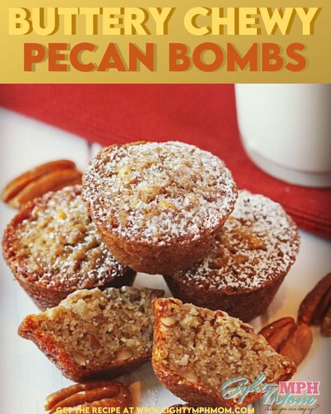 Butter Pecan Brownie Bites, Pecan Bites Easy, Pecan Mini Muffins, Pecan Cups Mini, Pecan Muffins Recipe Brown Sugar, Butter Pecan Muffins, Mini Pecan Pies In A Muffin Tin, Pecan Pie Bites Easy, Pecan Bites Recipe