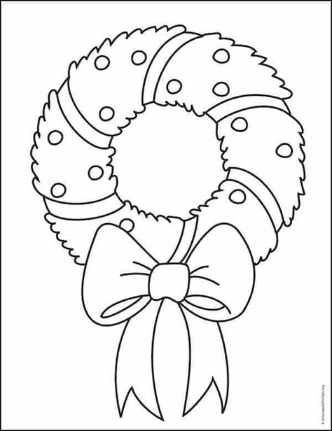 Easy How to Draw a Christmas Wreath Tutorial and Christmas Wreath Coloring Page · Art Projects for Kids Cool Art Drawings Christmas, Easy To Make Wreaths, Christmas Drawing Template, Christmas Drawings To Color, Bold And Easy Coloring Page Christmas, Xmas Drawing Ideas For Kids, Christmas Drawing To Color, Easy Christmas Coloring Pages For Kids, Easy Drawings For Christmas