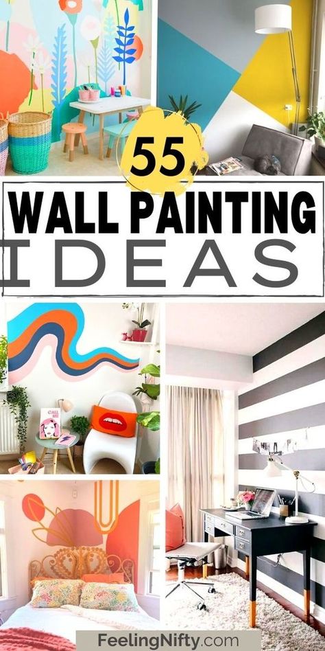 Ready to bring some personality to your living space? Discover 55 DIY wall painting ideas that are guaranteed to create a bold and stylish interior design! From abstract to geometric, these easy-to-follow projects are perfect for both amateur and experienced artists alike. Colors Rooms Ideas, Living Room Wall Paintings Art, Wall Painting Ideas Triangle, Simple Wall Murals Diy Paint Hand, Easy To Paint Wall Mural, Single Wall Painting Ideas, Decorative Wall Painting Ideas, Artistic Wall Painting Ideas, Bedroom Painting Ideas Creative