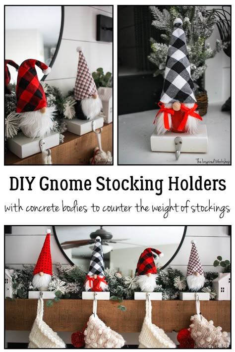 Diy Gnome Stocking, Gnome Stocking, Stocking Holders Diy, Gnome Stocking Holder, Stocking Holder Ideas, Diy Stocking Decorating Ideas, Free Standing Stocking Holder Diy, Gnome Decor, Diy Christmas Stocking Holders