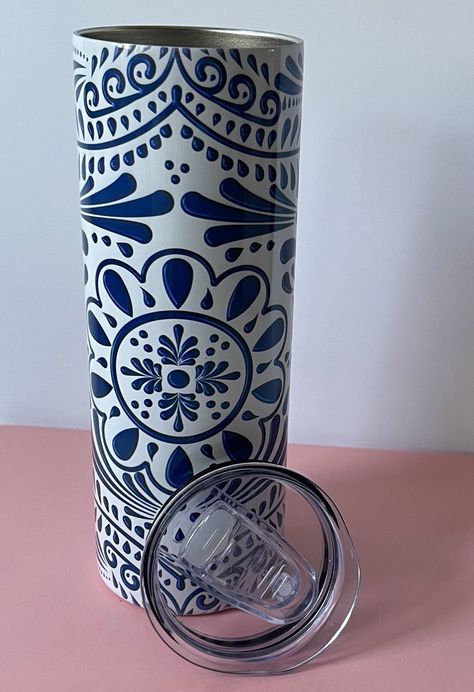 Mexican Tumbler Ideas, Talavera Tattoo, Painted Tumblers, Mexican Patterns, Talavera Art, Talavera Pattern, Traditional Meets Modern, Talavera Design, Valentine's Day Party Games