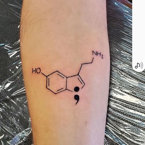 30+ Meaningful Semicolon Tattoos for Women and Men - 100 Tattoos Tattoo Designs With Semicolon, Serotonin Tattoos For Women, Seni Colon Tattoo, Patch Tattoo Ideas, Serotonin Molecule Tattoo, Tattoo Semicolon, Semicolon Wrist Tattoo, Serotonin Tattoo, Semicolon Tattoos