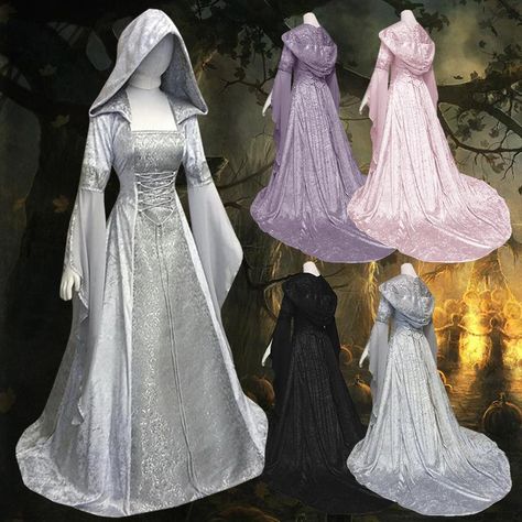 Women'S Gothic Victorian Long Sleeves Hooded Lolita Witch Costumes Halloween Wandering Soul Gothic Witch Long Dress Cat Halloween Costume Scary Halloween Costume From Beenlo, $54.77| DHgate.Com Luxury Gothic Medieval Dress With Fitted Bodice, Viking Dress Patterns, Viking Bridesmaids Dresses, Plus Size Elven Cosplay, Medieval Halloween, Medieval Cloak, Dress Medieval, Medieval Princess, Tied Dress