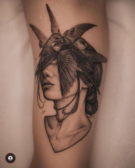 Surrealism Tattoo, Bird Tattoos For Women, Face Tattoos For Women, Black Bird Tattoo, Surreal Tattoo, Sweet Tattoos, Incredible Tattoos, Tattoo Portfolio, Different Tattoos