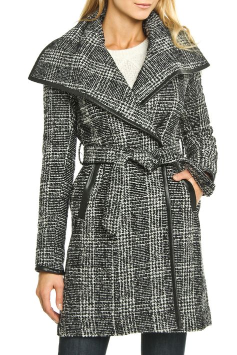 Vince Camuto Split Screen Wool Coat in Black and White - Beyond the Rack Plaid Wrap Coat, Plaid Wool Coat, Longline Coat, Marc New York, Wrap Coat, Fall Fashion Trends, Women's Coats & Jackets, Wool Plaid, Blazer Coat