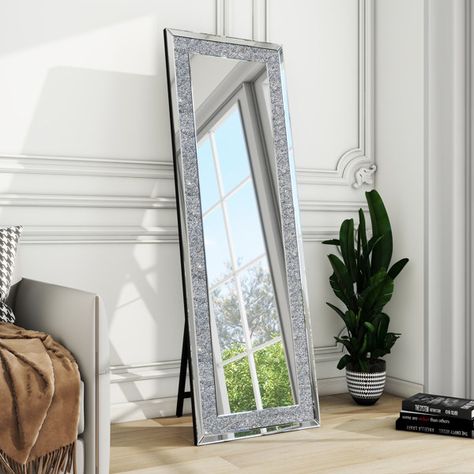 Silver Floor Mirror, Stand Up Mirror, Mirror With Flowers, Lash Room Ideas, Large Floor Mirror, Room Look Bigger, Mirror Standing, Full Mirror, Full Length Floor Mirror