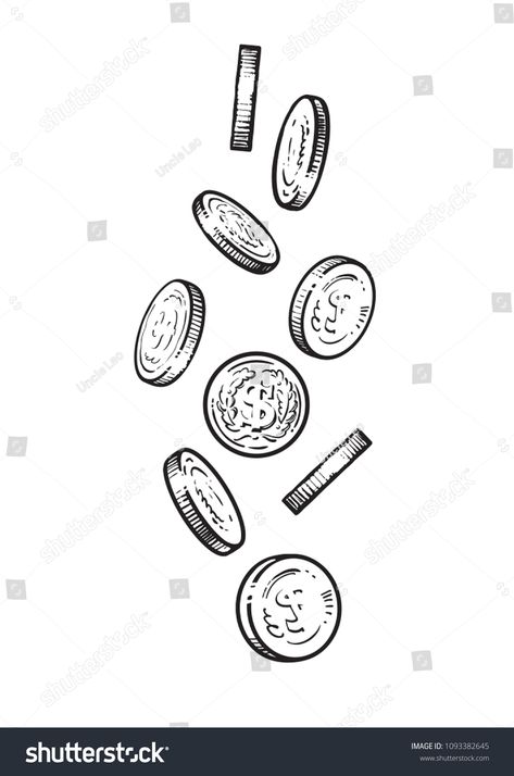 Sketch of falling coins. Set of metal money in different positions. Hand drawn vector illustration isolated on white background. #Ad , #AFFILIATE, #metal#money#positions#Set Coin Drawing Simple, Money Falling Drawing, Money Art Drawings, Money Drawing Sketches, Dime Tattoo, Coins Drawing, Money Sketch, Coin Drawing, Coins Tattoo