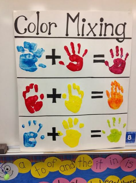 color mixing Pre K Color Mixing Activities, Color Mixing Handprints, Mixing And Pouring Activities, Color Mixing Kindergarten Art Projects, Color Mixing Sensory Table, Color Mixing Projects For Kids, Colour Mixing Activities Preschool, Mixing Colors Activities, Preschool Color Mixing