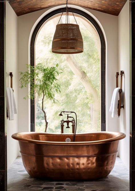 Elevate your bathing experience with our exquisite copper bathtubs that perfectly blend craftsmanship and artistry. Crafted to your unique specifications, these bathtubs are not just functional; they're a statement piece for your bathroom. Ready to transform your bathroom into a spa-like sanctuary? Contact us today and let's start designing your dream copper bathtub! ✨🛁 Tub Ideas Bathroom, Semi Outdoor Bathroom, Copper Tub Bathroom, Bath Tubs Ideas, Bath Tub Remodel, Bath Tub Ideas, Tubs Ideas, Edinburgh House, Scotland Cottage