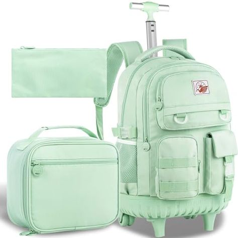 CCJPX Rolling Backpack for Girls Women, 21 inch Roller Wheels School Bookbag, Wheeled Suitcase Backpacks with Lunch Bag for Teen - Green Check more at https://animetee.com/product/ccjpx-rolling-backpack-for-girls-women-21-inch-roller-wheels-school-bookbag-wheeled-suitcase-backpacks-with-lunch-bag-for-teen-white/ Roller Backpacks, Suitcase Backpack, Rolling Backpack, Backpack For Teens, Bags For Teens, Large Backpack, Girl Backpacks, School Backpacks, Lunch Bag