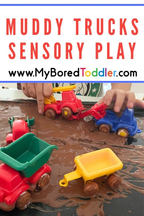 Muddy Trucks Sensory Play: The mud is taste-safe, so it's perfect for toddlers who are still mouthing. It's super simple to set up! Muddy Trucks, Sensory Play Toddlers, Easy Toddler Activities, Play Activity, Fun Activities For Toddlers, Early Childhood Teacher, Easy Toddler, Messy Play, Sensory Bin