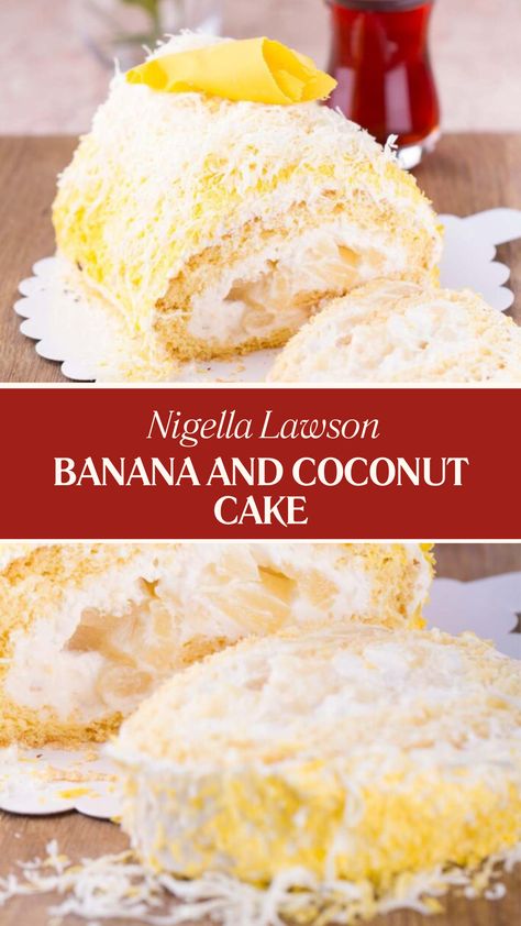 Nigella Banana And Coconut Cake Sticky Coconut Cake, Nigella Lawson Recipes, Coconut Extract, Coconut Cake Recipe, Coconut Desserts, Chefs Table, Nigella Lawson, Loaf Cake, Coconut Cake